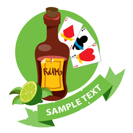 Bottle of rum and playing cards clipart on pirate themeの写真素材
