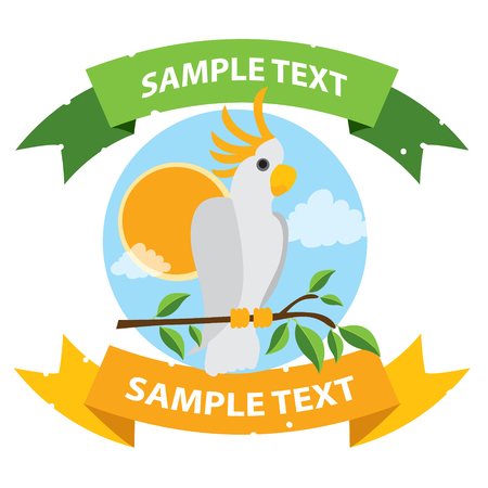 Parrot Cockatoo white large. Exotic birds with ribbon bannerの写真素材