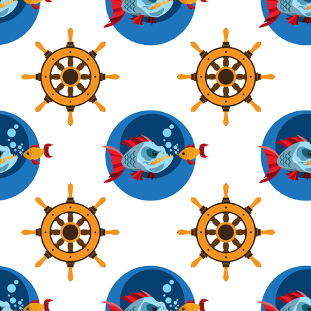 Seamless pattern for design surface Piranha and goldfish.のイラスト素材