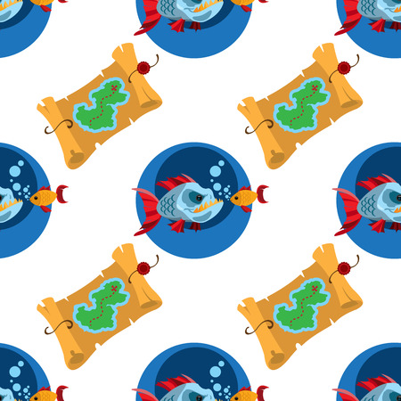 Seamless pattern for design surface Piranha and goldfish.のイラスト素材