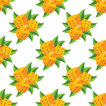 Seamless pattern for design surface Dice with green foliage.のイラスト素材