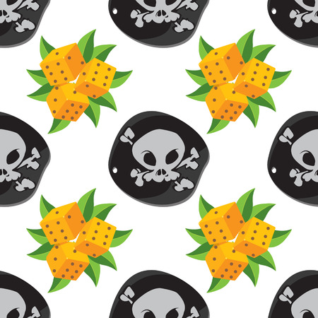 Seamless pattern for design surface Dice with green foliage.のイラスト素材
