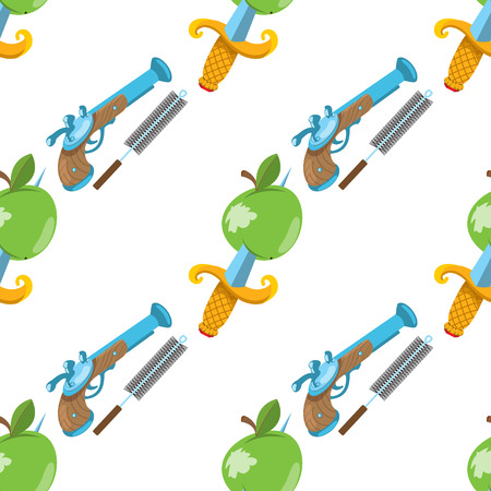 Seamless pattern for design surface Apple with a dagger.のイラスト素材