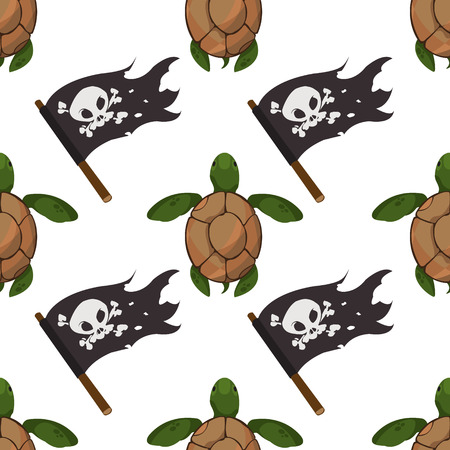 Seamless pattern for design surface Black Jolly Roger pirate flag.のイラスト素材