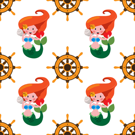 Seamless pattern for design surface Mermaid on white background.のイラスト素材
