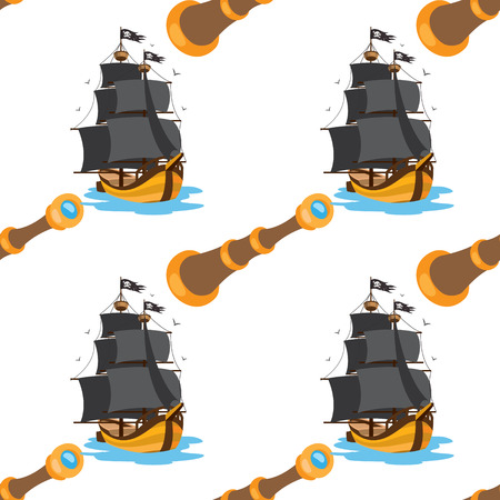 Seamless pattern for design surface Ship with black sails.のイラスト素材