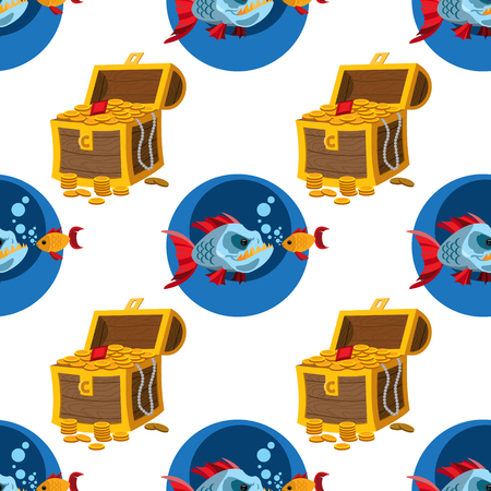 Seamless pattern for design surface Piranha and goldfish.のイラスト素材