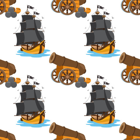 Seamless pattern for design surface Ship with black sails.のイラスト素材