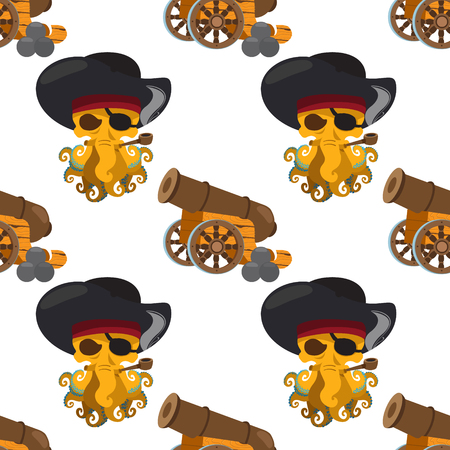 Seamless pattern for design surface Pirate octopus.のイラスト素材