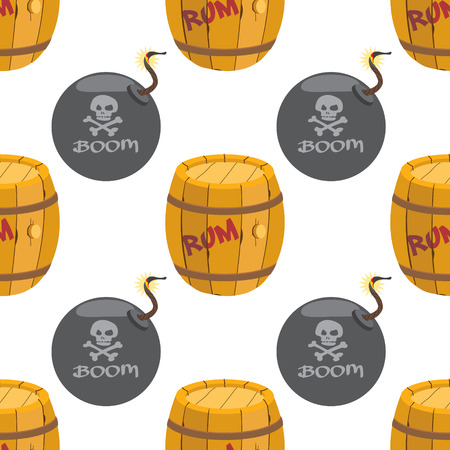 Seamless pattern for design surface Wooden barrel of rum.のイラスト素材