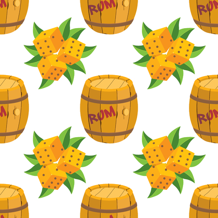 Seamless pattern for design surface Wooden barrel of rum.のイラスト素材