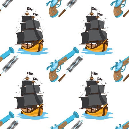 Seamless pattern for design surface Ship with black sails.のイラスト素材