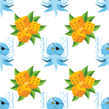 Seamless pattern for design surface Octopus. Marine life.のイラスト素材