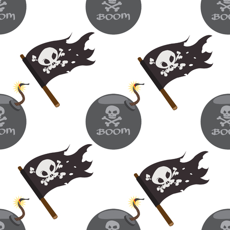 Seamless pattern for design surface Black Jolly Roger pirate flag.のイラスト素材