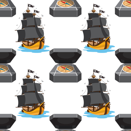 Seamless pattern for design surface Compass and ship.のイラスト素材