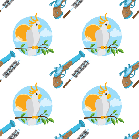 Seamless pattern for design surface Parrot Cockatoo white large.のイラスト素材