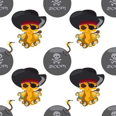Seamless pattern for design surface Pirate octopus.のイラスト素材
