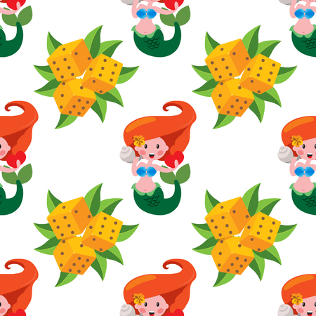 Seamless pattern for design surface Mermaid on white background.のイラスト素材