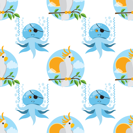 Seamless pattern for design surface Parrot Cockatoo white large.のイラスト素材