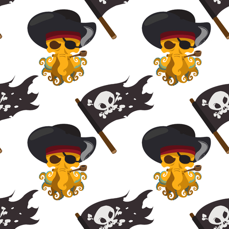 Seamless pattern for design surface Black Jolly Roger pirate flag.のイラスト素材