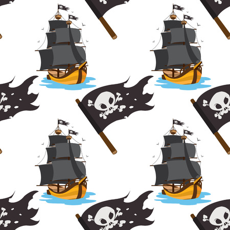 Seamless pattern for design surface Black Jolly Roger pirate flag.のイラスト素材
