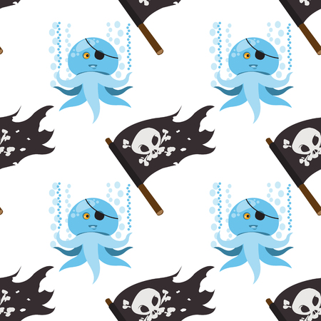 Seamless pattern for design surface Black Jolly Roger pirate flag.のイラスト素材