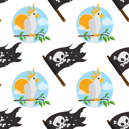 Seamless pattern for design surface Black Jolly Roger pirate flag.のイラスト素材