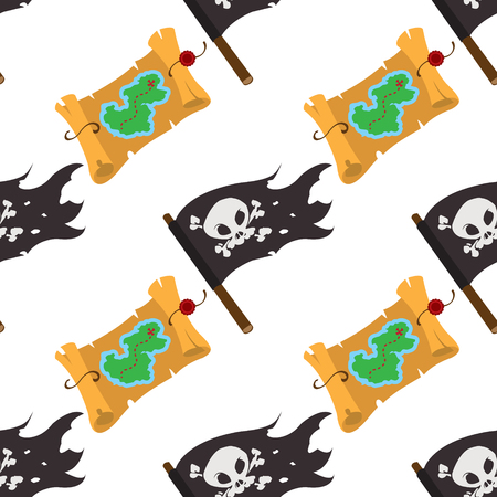 Seamless pattern for design surface Black Jolly Roger pirate flag.のイラスト素材