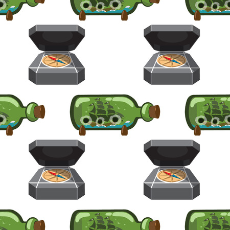 Boat with a glass bottle. Illustration on the pirate theme.のイラスト素材