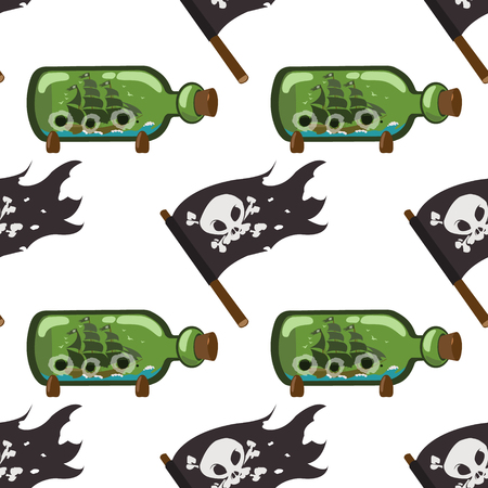 Seamless pattern for design surface Black Jolly Roger pirate flag.のイラスト素材