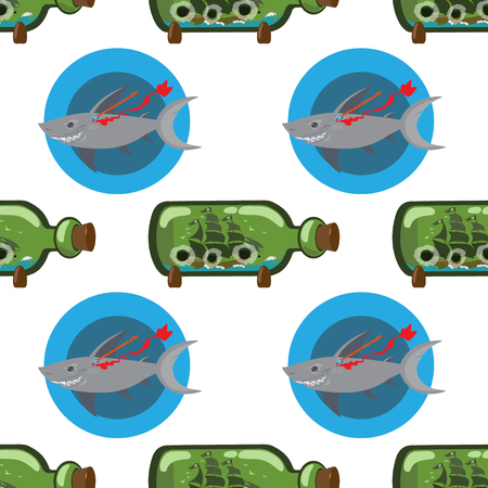 Boat with a glass bottle. Illustration on the pirate theme.の写真素材