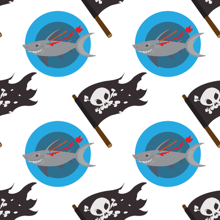 Seamless pattern for design surface Black Jolly Roger pirate flag.の写真素材