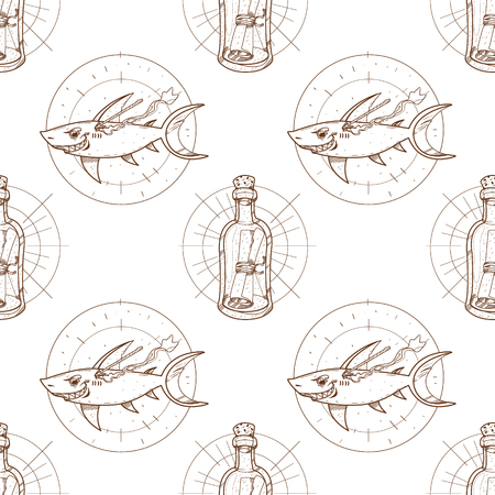 Seamless pattern for design surface Message in a bottle.のイラスト素材