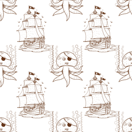 Seamless pattern for design surface Octopus. Marine life.のイラスト素材