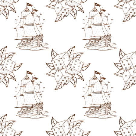 Seamless pattern for design surface Dice with green foliage.のイラスト素材