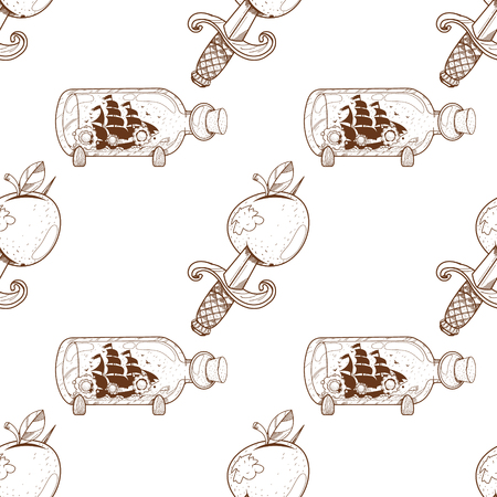 Seamless pattern for design surface Boat with a glass bottle.のイラスト素材