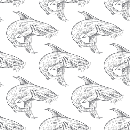 Seamless pattern with the image of a shark for the design of packaging, textiles, wallpaper.のイラスト素材