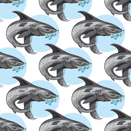 Seamless pattern with the image of a shark for the design of packaging, textiles, wallpaper.のイラスト素材