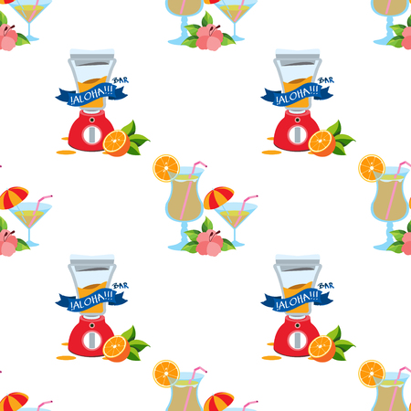 Seamless pattern with the image of a juicer and cocktails.のイラスト素材