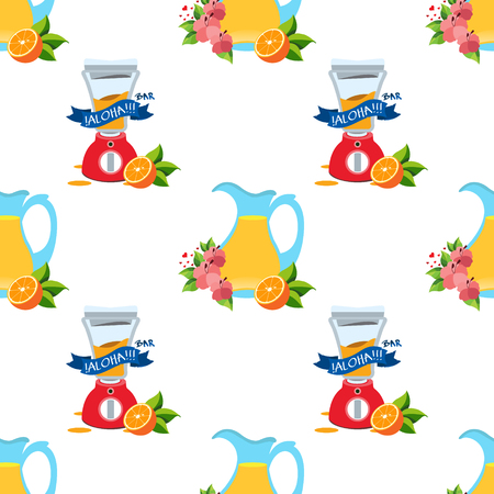 Seamless pattern with the image of jugs with juice and juicers.のイラスト素材