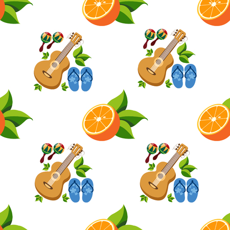 Seamless pattern with the image of oranges and guitars.のイラスト素材