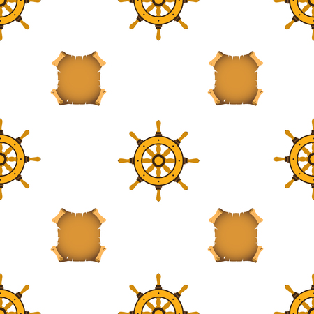 Seamless pattern with the image of a wooden steering wheel and antique paper.のイラスト素材