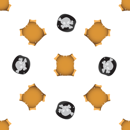 Seamless pattern with the image of a pirate black label and vintage paper.のイラスト素材
