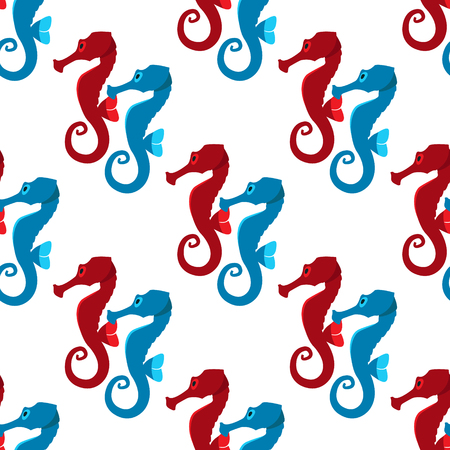 Seamless pattern with the image of red and blue sea horses.のイラスト素材