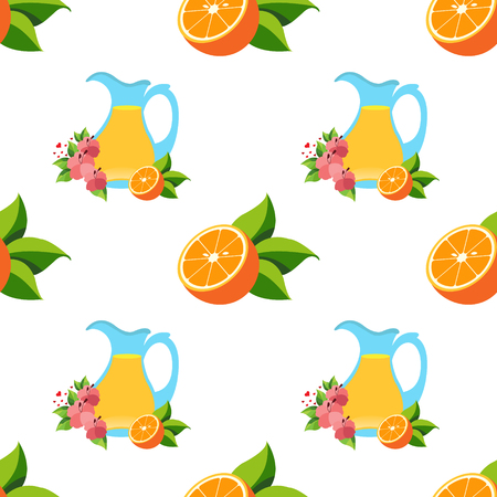 Seamless pattern with the image of oranges and a jug with juice.のイラスト素材