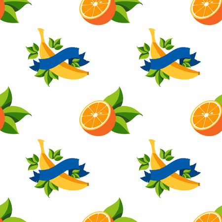 Seamless pattern with the image of bananas and oranges.のイラスト素材