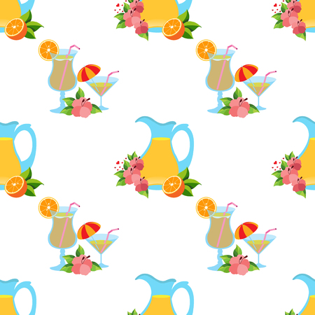 Seamless pattern with the image of cocktails and jugs with juice.のイラスト素材