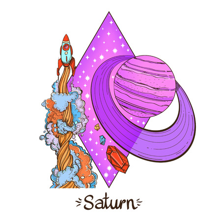 Landscape of planet. Rhombus. Saturn.のイラスト素材