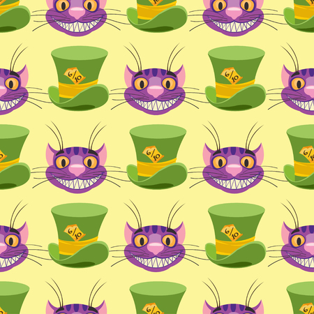 Cheshire cat and Hat. Seamless pattern can be used for wallpaper, pattern fills, web page background, surface textures.のイラスト素材