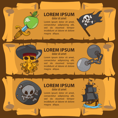 Set of banners imitating ancient papyrus. Three scroll to design a pirate parties, casino, games or mobile applications.のイラスト素材